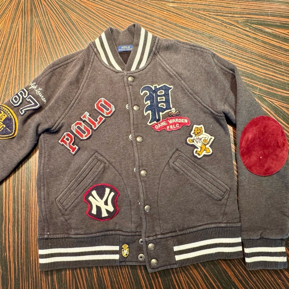 Polo Ralph Lauren Men's XS Letterman P Wing Grey Varsity Jacket Bomber - Picture 9 of 10